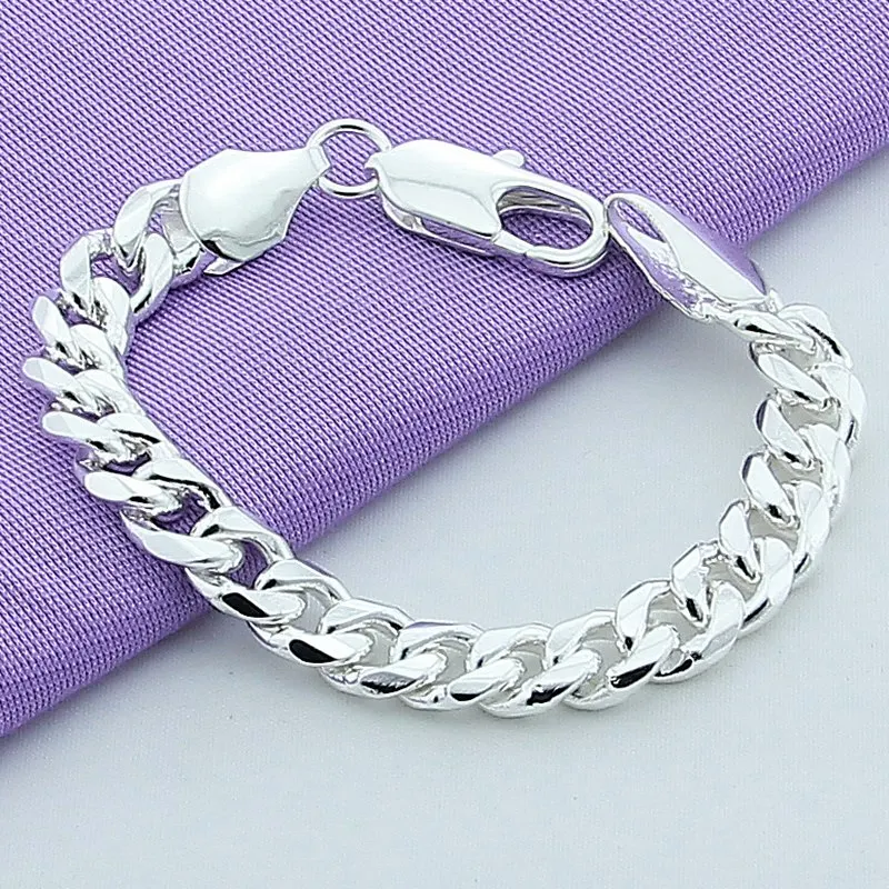 925 Sterling Silver 10mm Side Chain Lobster Clasp Bracelets For Men Women Fashion Wedding Party Jewelry Accessories
