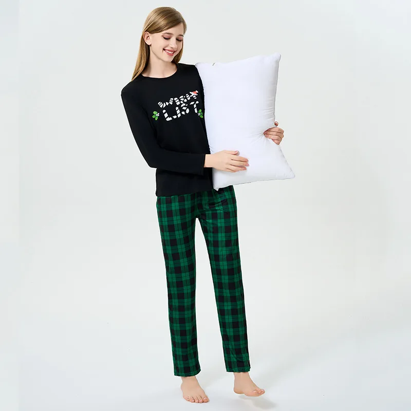 Conjunto de pijamas con alfabeto inglés para mujer, pijamas con estampado navideño de estilo europeo y americano, ropa de casa a la moda para mujer