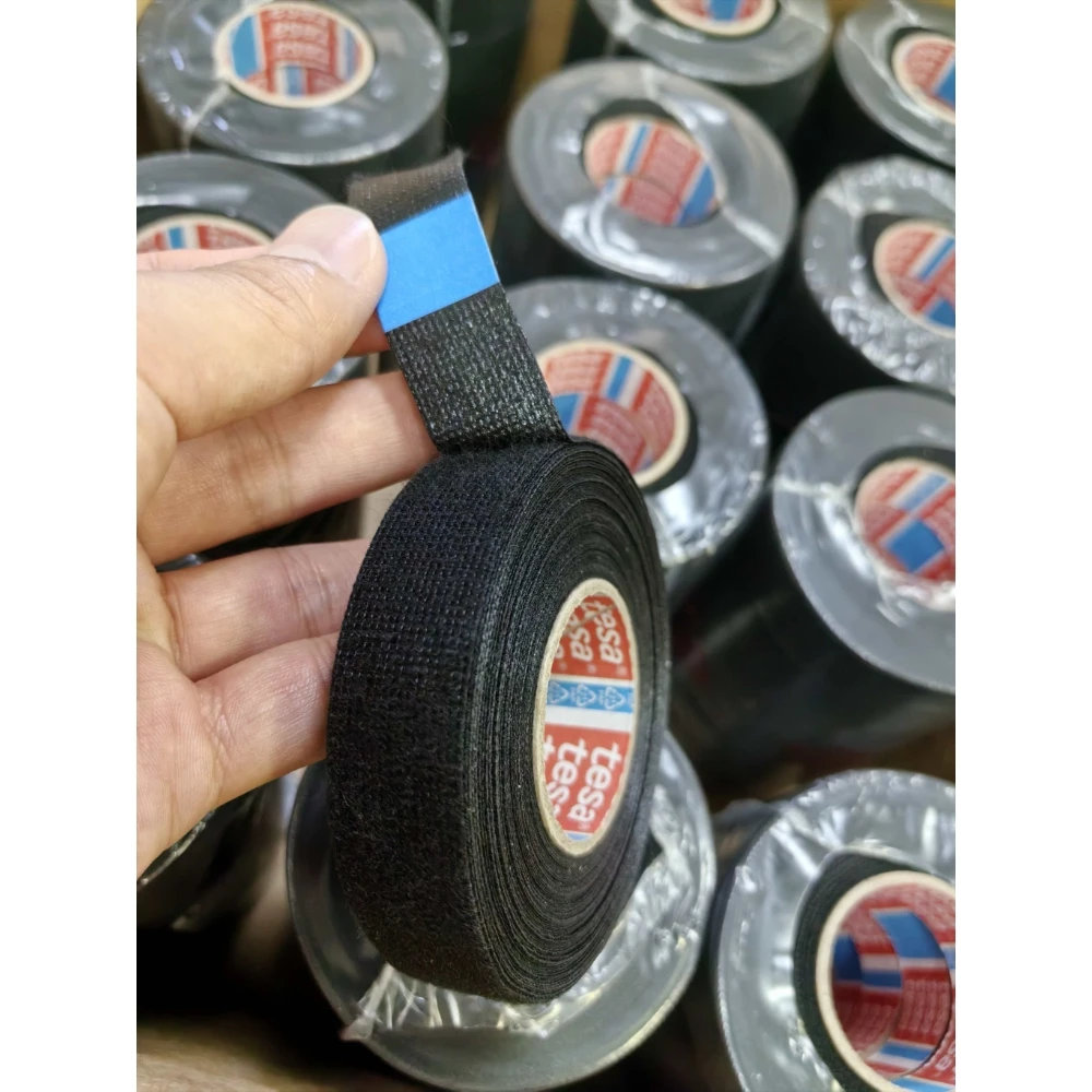 tesa 51608 Cinta de arnés de cableado interior de lana borrosa negra para VW, Audi, Mercedes, BMW 19 mm x 15 metros, 1 caja = 96 piezas