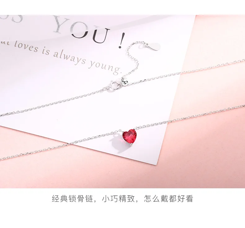 Fashion Silver Plated Red Zircon Crystal Clavicle Chain Necklace for Women Girl\'s Charm Necklace Fine Jewelry Accessories