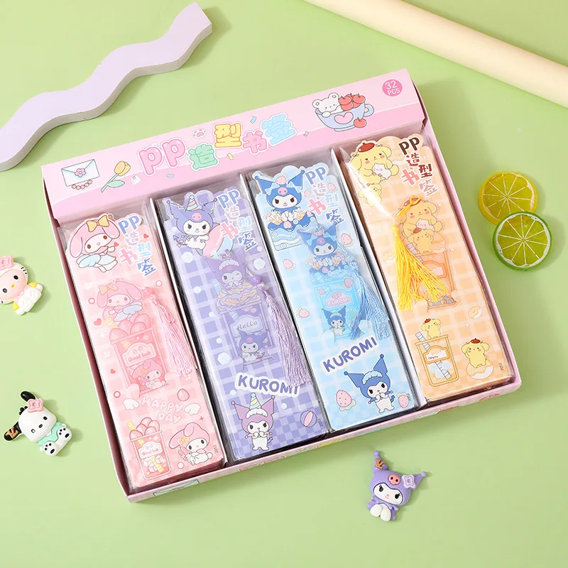 Imagem -05 - Sanrio Kuromi Criativo Melody Borlas Bookmark Livros Escolares Material de Escritório Desenhos Animados Papelaria Presente 16 Pcs por Lote