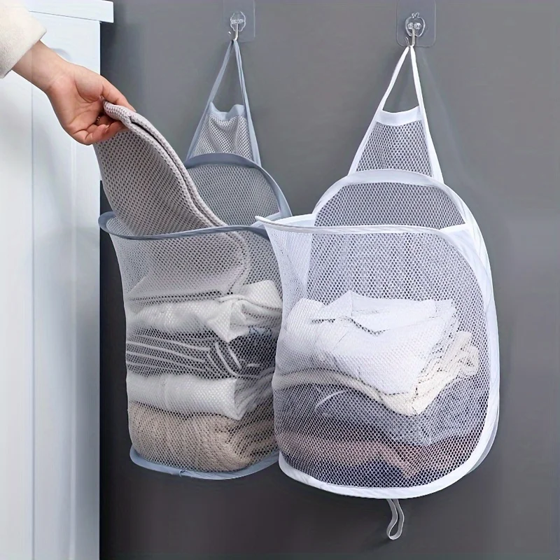 

New Wall Mounted Foldable Large Capacity Dirty Clothes Basket Laundry Hamper Cloth Nets Storage Organizer Bucket with Lanyard