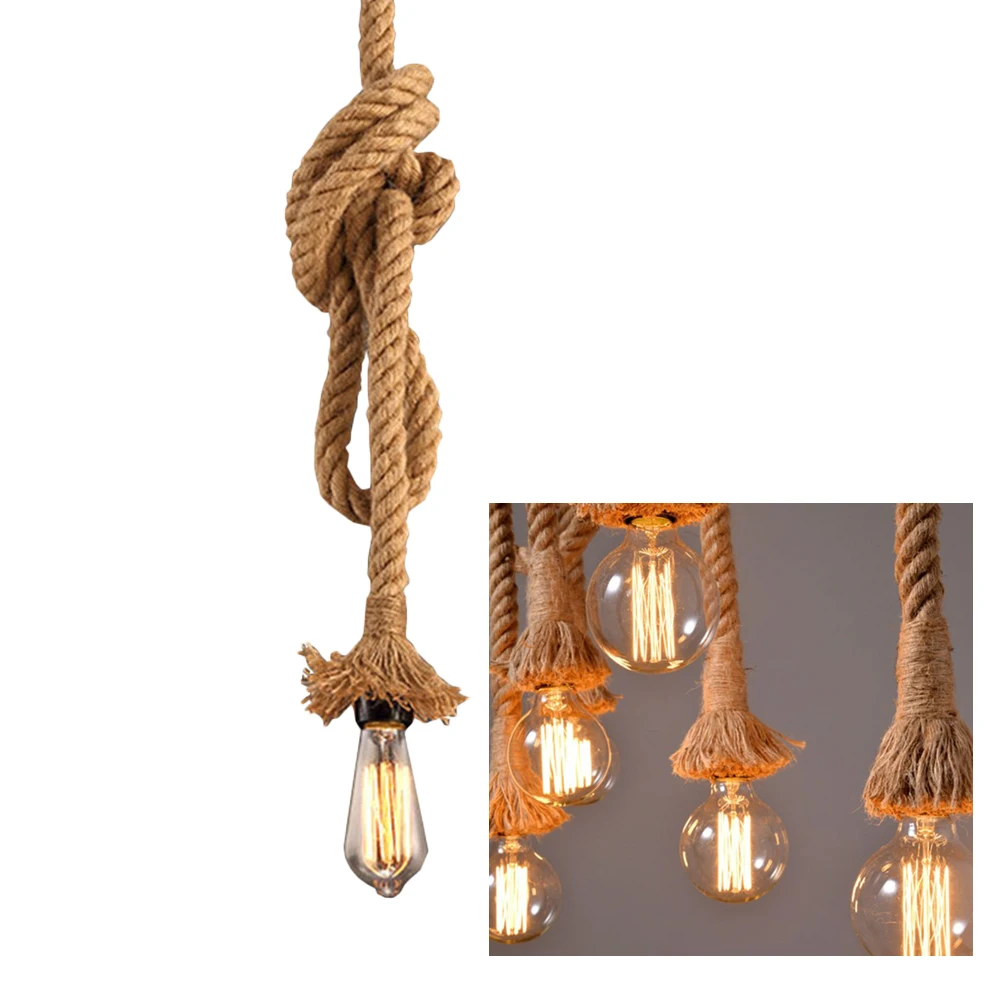 رئيس واحد حبل القنب مصباح معلق 2.5 متر حبل الزخرفية ضوء للنمط الريفي داخلي في الهواء الطلق استخدام غرفة المعيشة Dcor #3