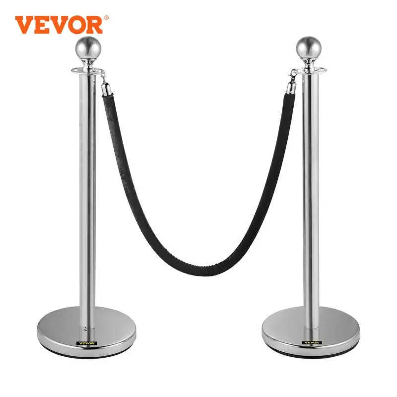 VEVOR 35.4 Inch Gold/Silver Crowd Control Stanchion Posts Queue Red/Black Velvet Rope Line Barriers with Stable Base for Stadium