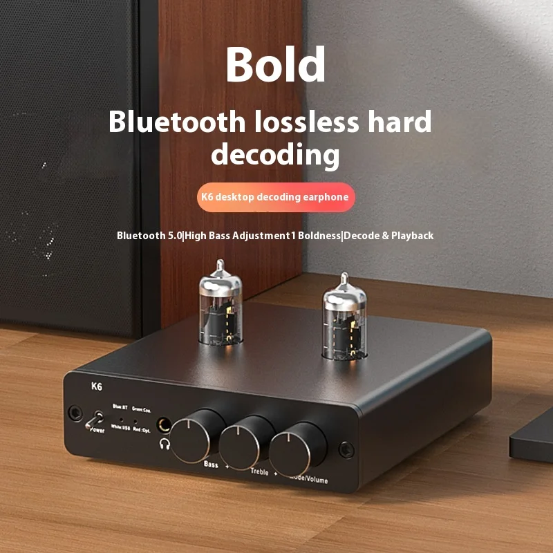 k6 Tube Headphone Amplifier USB DAC ES9018K2M Preamplifier 24Bit 192KHz Bluetooth 5.0 APTX-HD HiFi Audio Preamp Earphone AMP