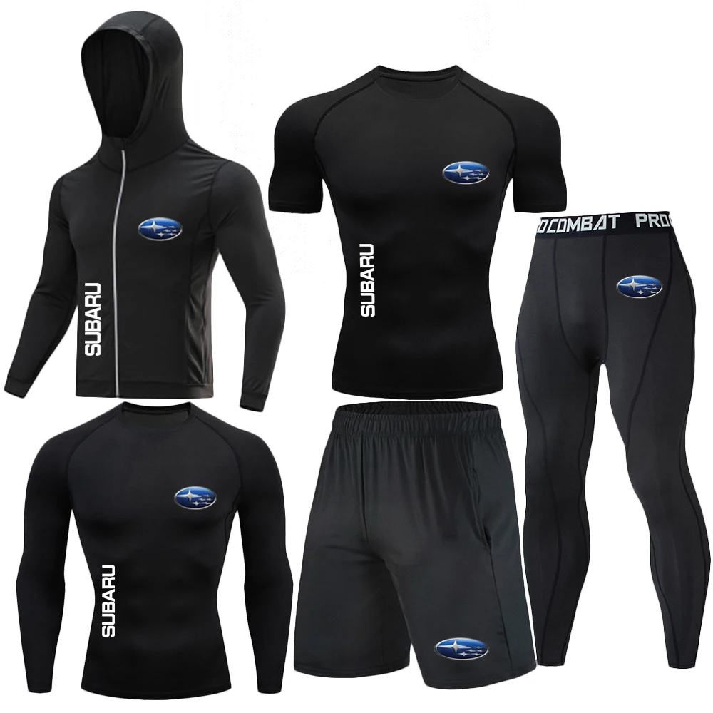 

SUBARU Running Gym Muscle Men's Five Piece Set Basketball Sports Tight Clothes Men's Training Base Shirt Multi piece Set