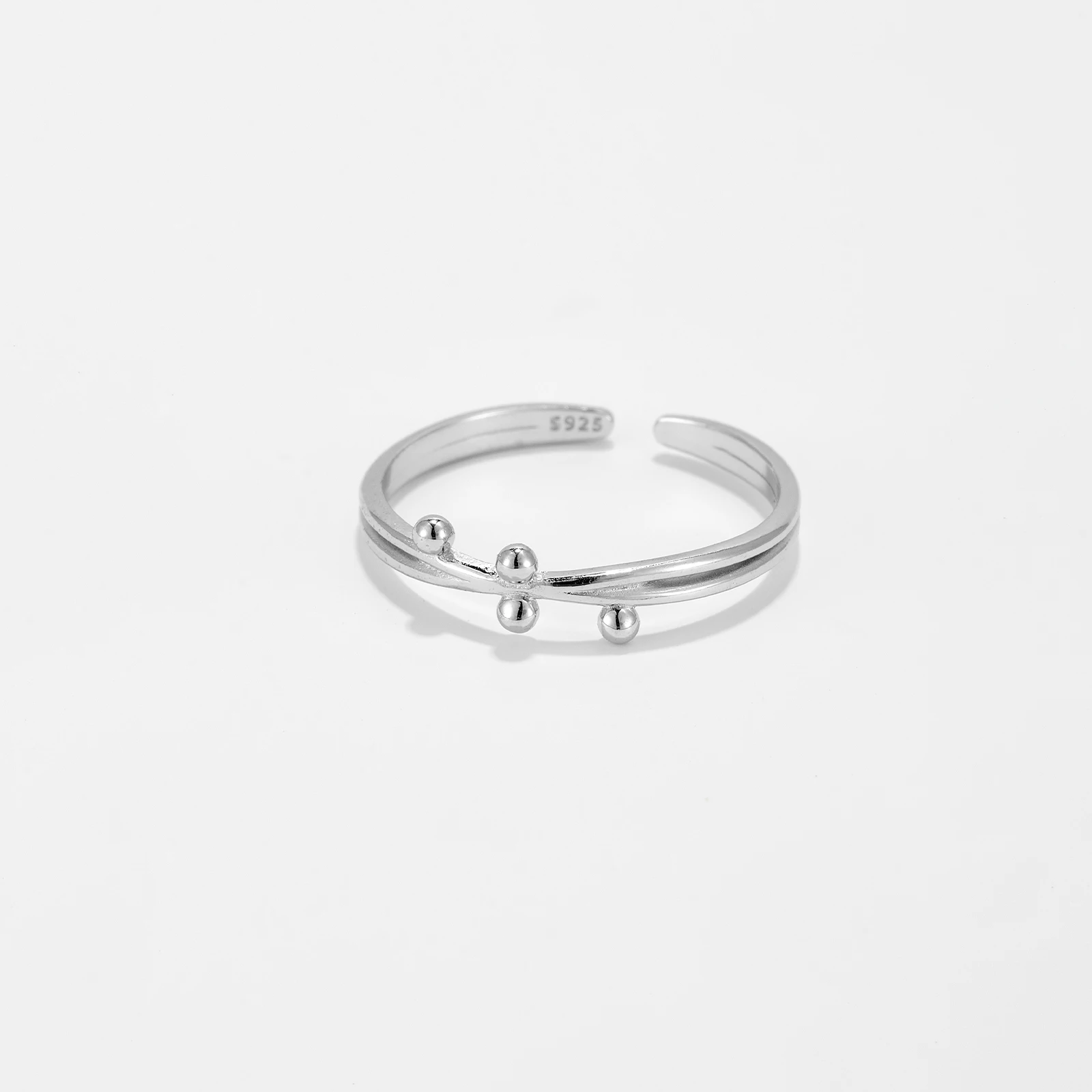 ANDYWEN 925 Sterling Silver Gold Bead Asymmetric Adjustable Open Ring Regular Slim Luxury Simple Women Wedding Jewelry Gift image 3