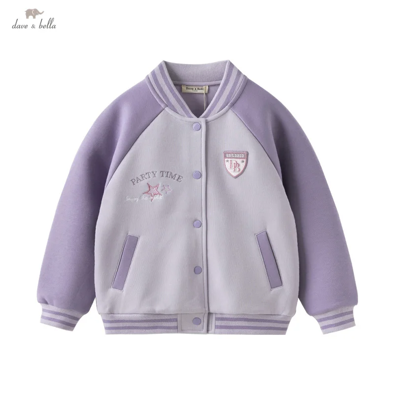 

Dave Bella Children's Girls Jacket Tops 2025 Spring Fashion Casual Patchwork Overcoat Outdoor Kids Baseball Uniform DK1250292