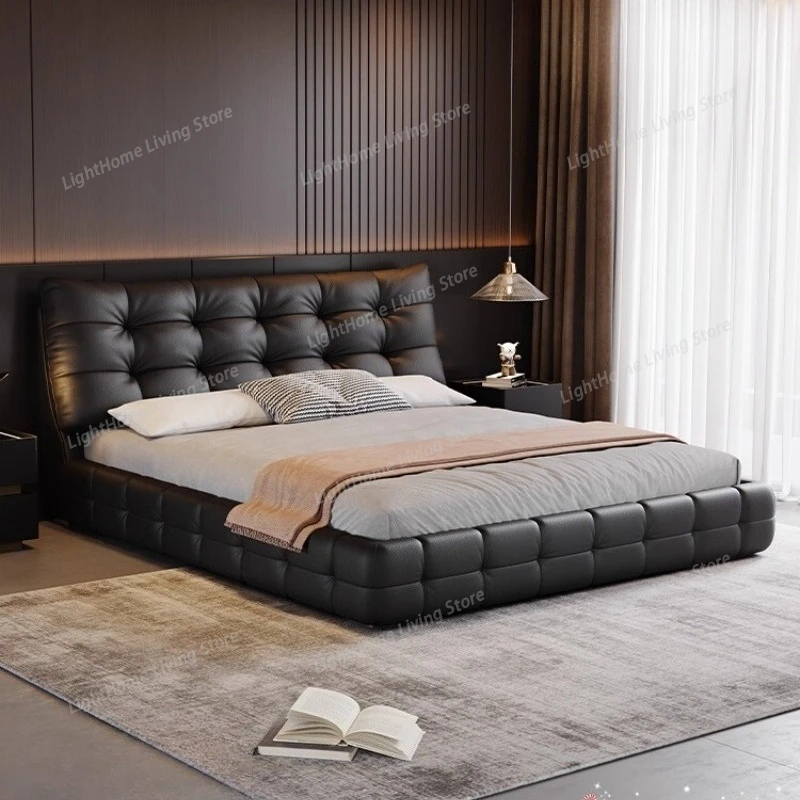 

Cowhide Genuine Leather 150x200 180x200 Cm Deluxe Puffs Double Bed 2 People Frames Bedroom Beds Full Size Bed Frame Furniture