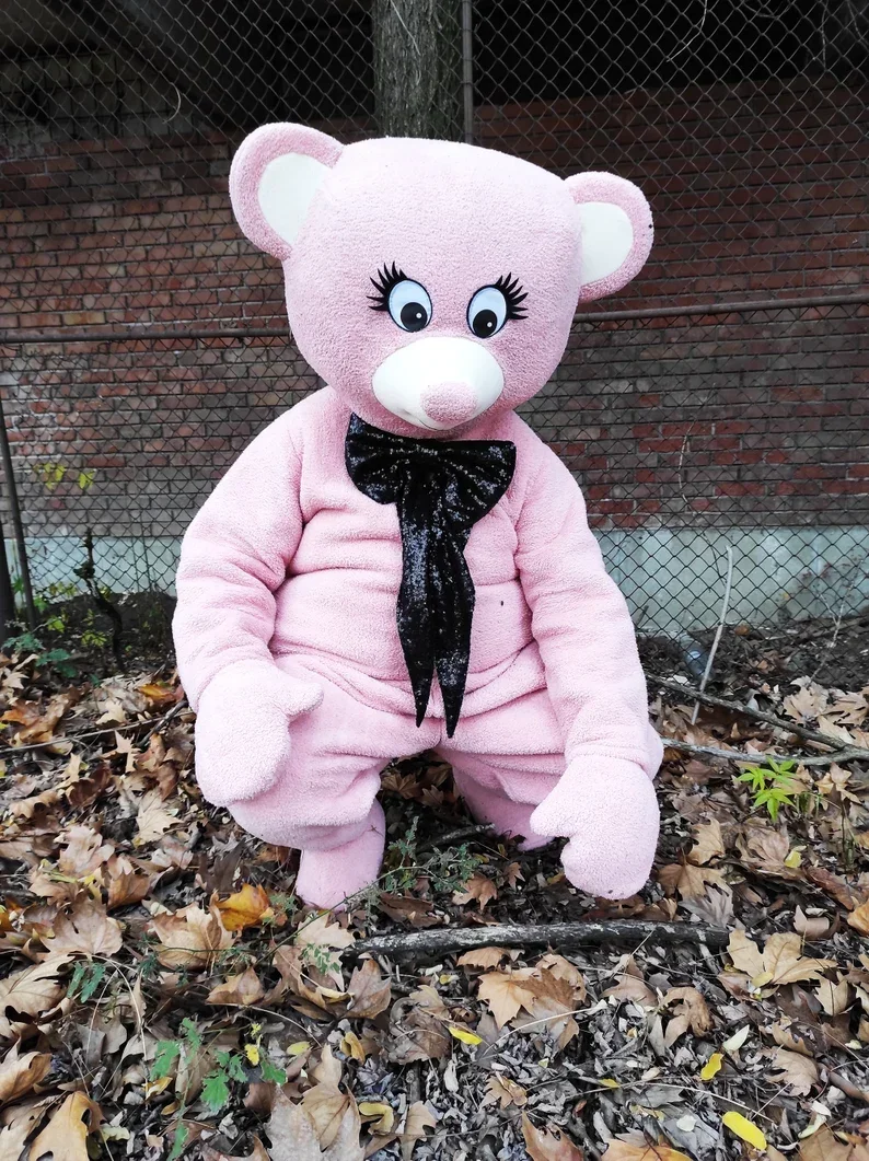 الوردي دمية دب زي التميمة مع القوس الأسود لحفلات الإعلان فستان بتصميم حالم الأطراف الحيوان كرنفال مرحلة العروض #2