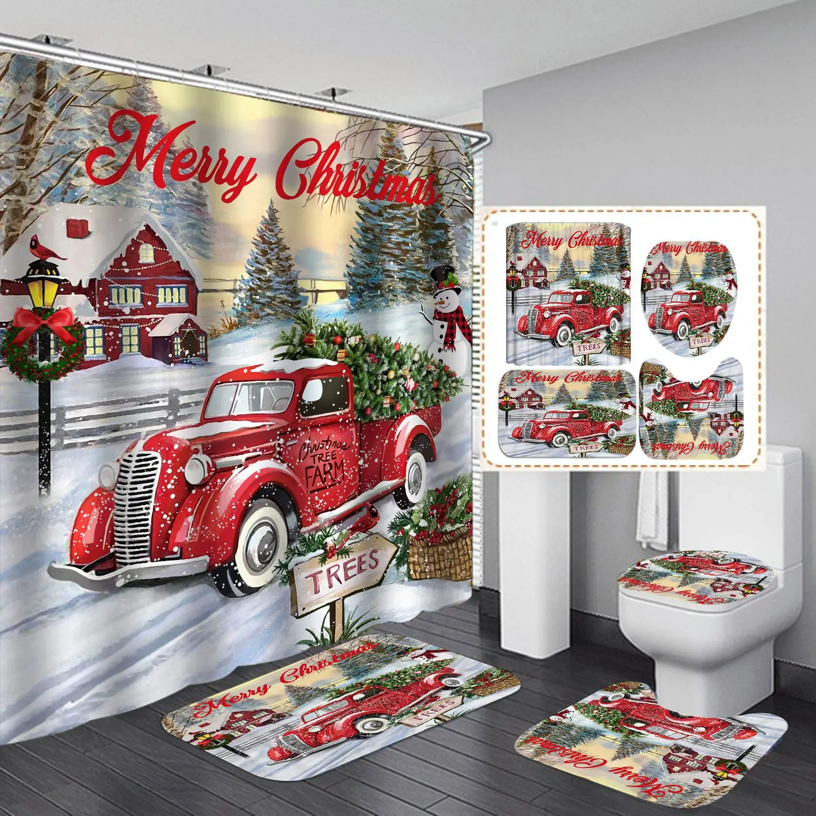 Merry Christmas Shower Curtain Lovely Snowman Ball Print Quick-dry Durable Waterproof Bath Curtain for New Year Decor 12 Hooks