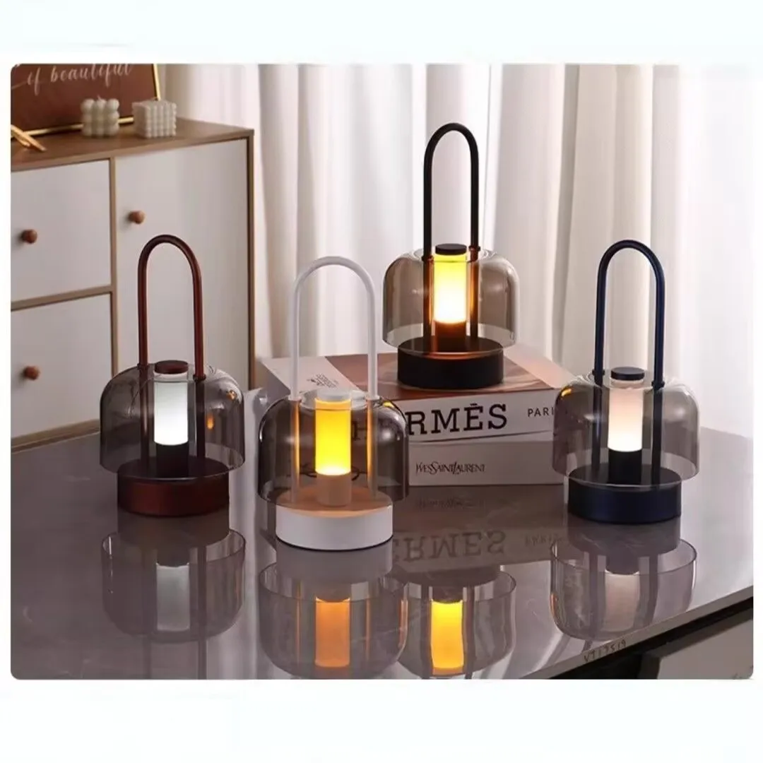 Portable camping battery powered desk lamp, touch activated decorative lamp, rechargeable three color dimmable ambient night lig