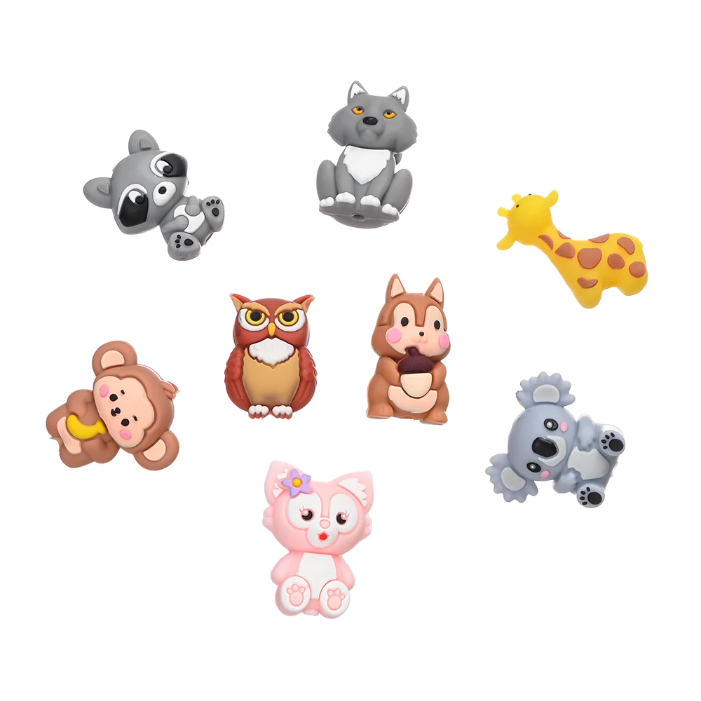 8Pcs 3D Silicone Beads Cute Giraffe Owl Animals Teether Beads Stereo Loose Beads for DIY Pacifier Chains Clips Bracelet Teething view 2