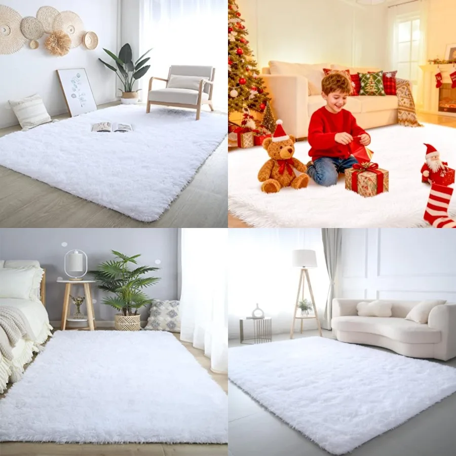 

Ultra Soft Shag Area Rug for Indoor, Bedroom Living Room, Non-Skid Modern Nursery Faux Fur Fluffy Plush Rugs for Christmas Rug