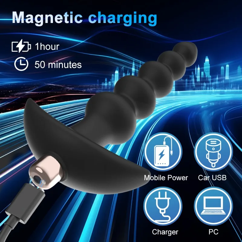 Vibrating Anal Plug with Beads Adult Sex Toys for Women Silicone G Spot Stimulation Anal Butt Plug Vibrator Prostate Massager - view 6