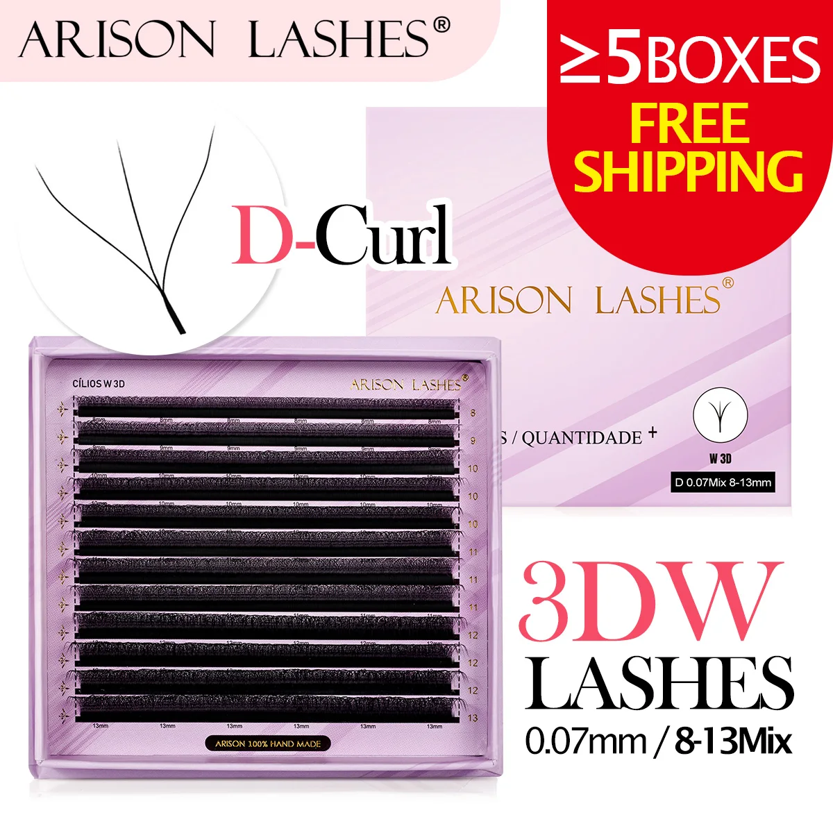 ARISON Large Capacity 3D W-shape Eyelashes Extension 3D W Fans Lashes Brazilian Individual Lash Hand Woven Faux Mink Eye Lash