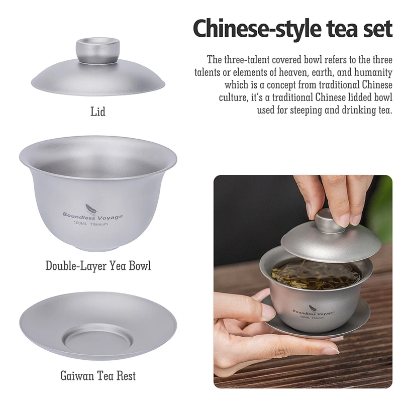 Boundless Voyage 100 ml Titan Gaiwan Traditionelles chinesisches Kung-Fu-Teeset mit Deckel Hitzebeständige doppelwandige Teeschüssel – Detail 4