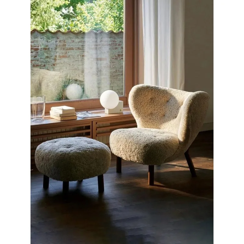 

Cream medieval lamb wool, casual single sofa chair