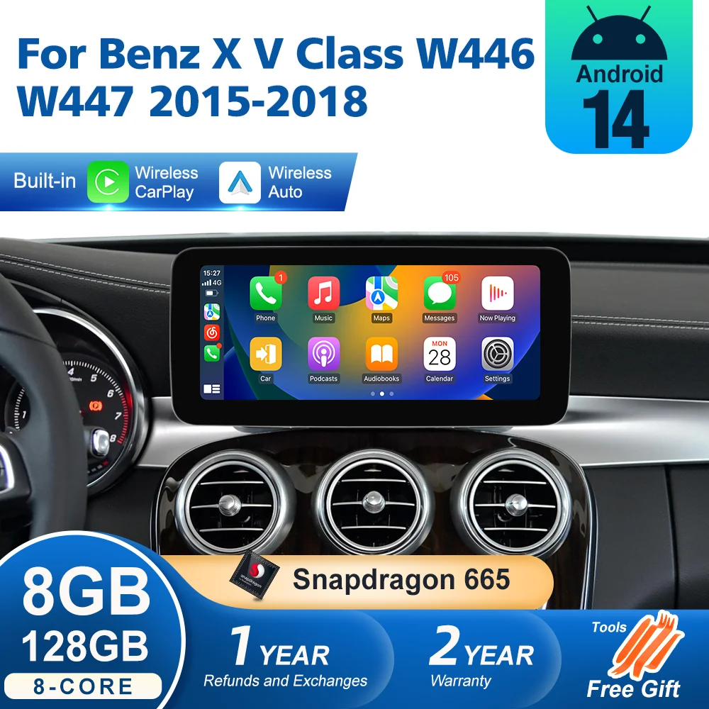 Auto Android 14 Car Screen Player For Mercedes Benz X V Class W446 W447 2015-2018 Wireless Carplay Multimedia GPS DSP Stereo