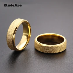 MadApe Rose Gold Color Frosted Finger Ring For Woman Man Wedding Jewelry 316L Stainless Steel Top Quality Never Fade Width 6mm