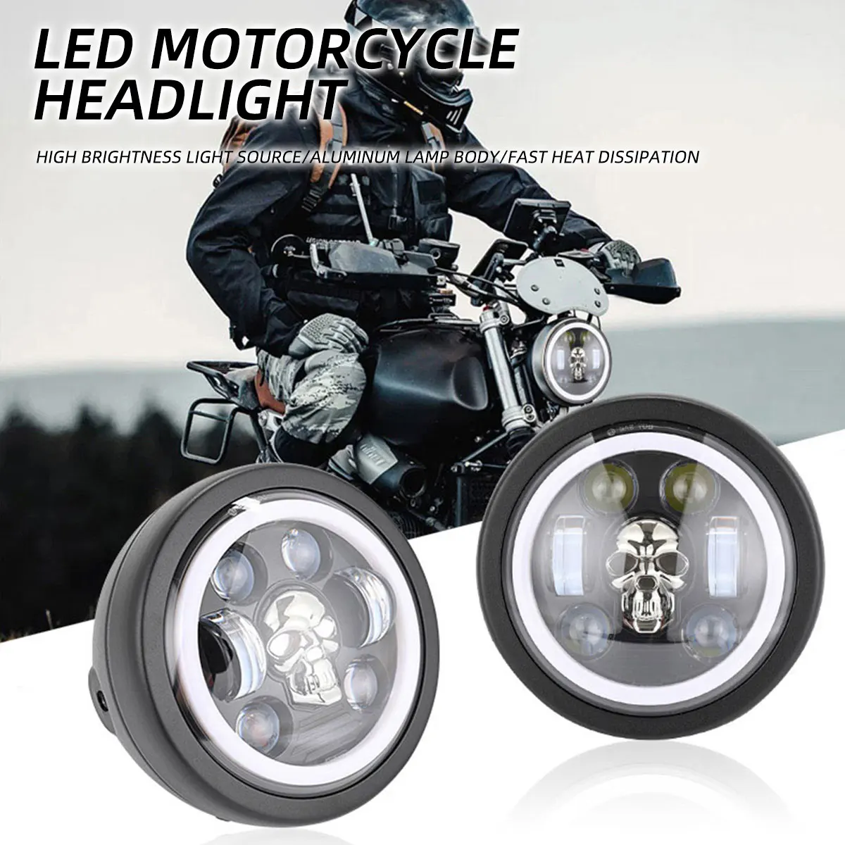 5.75 inch LED Headlight Projector Halo Ring Motorcycle 5 3/4