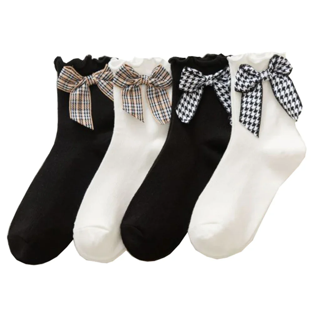 

Fashion Bow Decoration Women Socks Kawaii Brand Designer Simplicity Style Simplicity Long Autumn Winter Socks Japanese Sokken