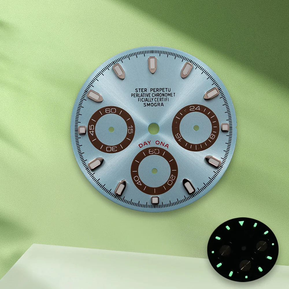 Cadran œil de panda blanc avec Logo S, 29.5mm, cadran VK63, sans aiguilles, adapté au mouvement VK63, accessoires de Modification de montre lumineux vert ﻿