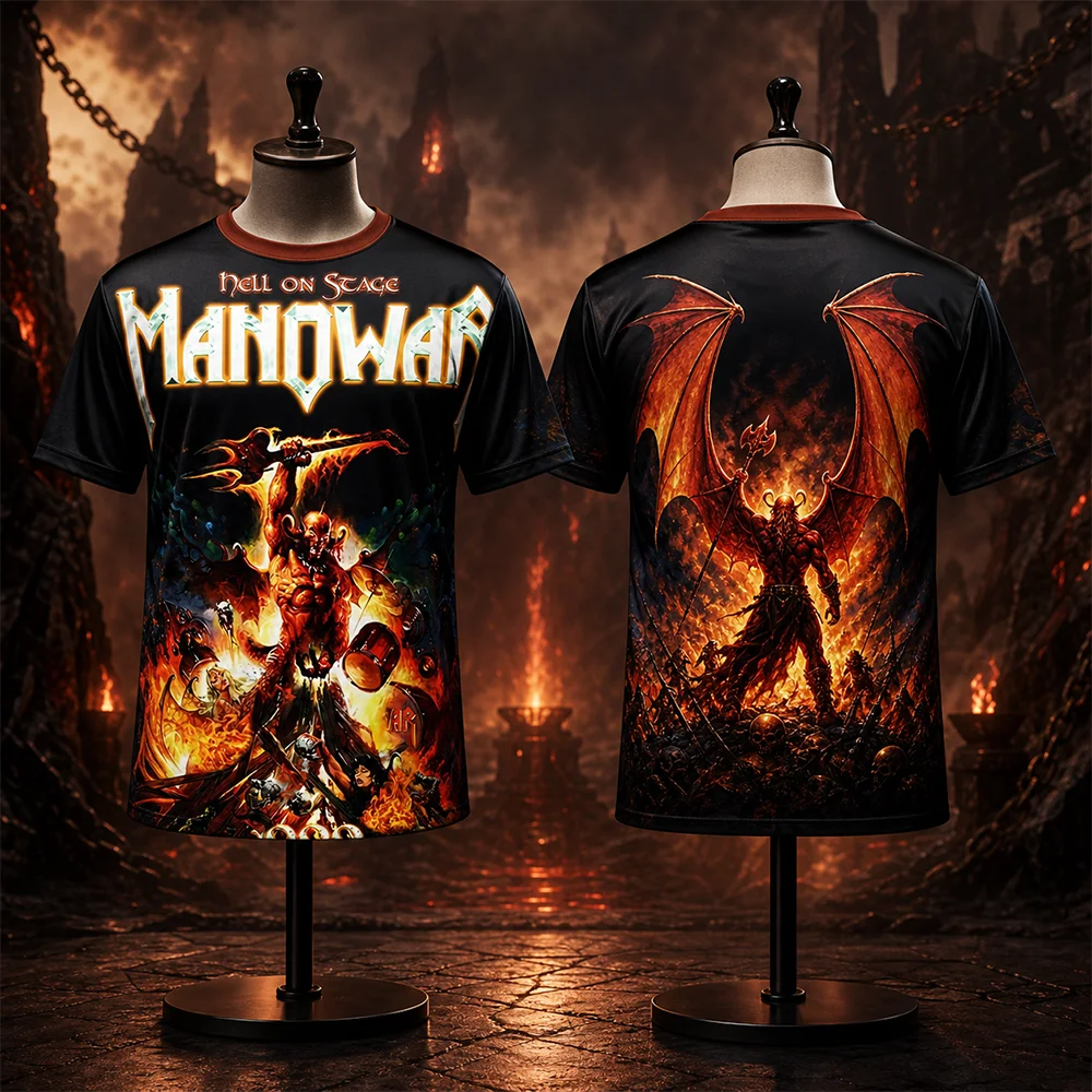 Unisex MANOWAR Rock Hip-Hop 3D-Druck Eltern-Kind-T-Shirt, schnell trocknend, atmungsaktiv, kurzärmelig, lässig, modisch, Sommer-Top – Detail 6