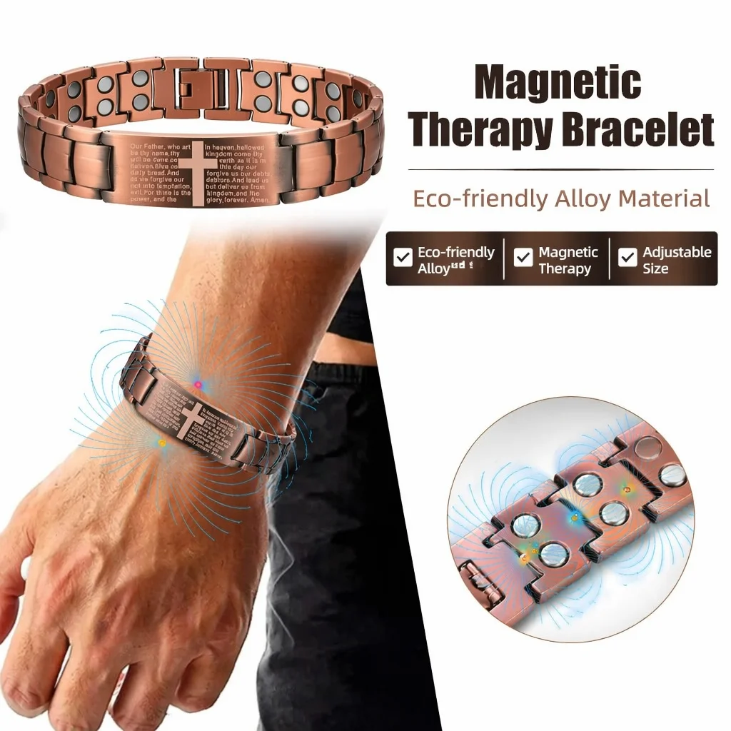 Pulseira magnética masculina, pulseira magnética dupla com forte poder magnético, presente de Natal para marido e pai.