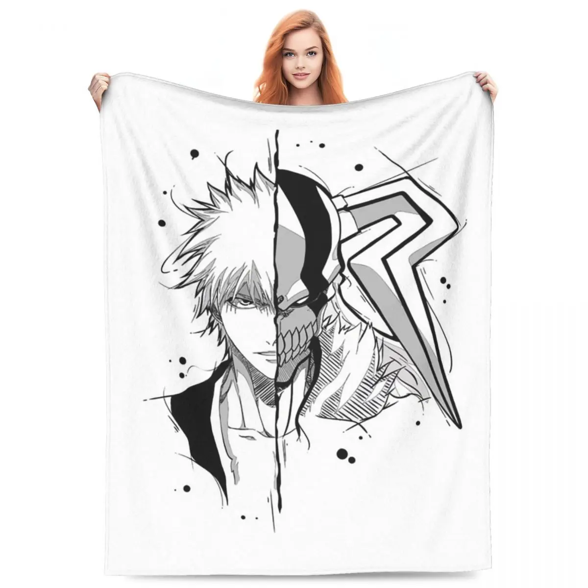 Ichigo Kurosaki Anime Blanket Fleece Sofa Throw Blanket Portable for Home Bedroom Office Throws Bedspread Quilt