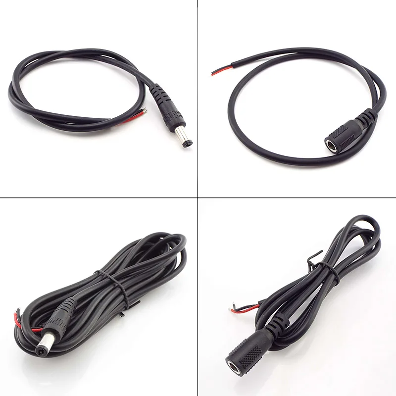 Cable de alimentación de 20AWG DC, conector macho y hembra, adaptador de enchufe de Cable DIY para cámara CCTV, monitor, Panel Solar, 5,5x2,1mm, J17