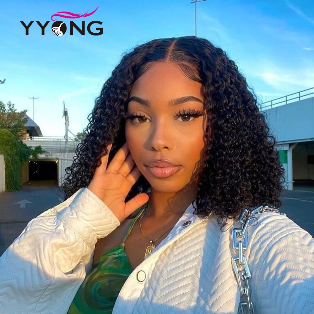 

Yyong Kinky Curly 250% Short Bob Wig Human Hair T Part Lace Wigs Pre Plucked Brazilian Remy Curly Short Bob Lace Frontal Wigs