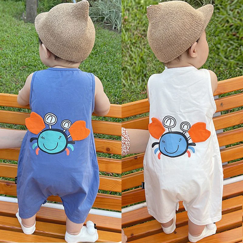 Summer Korean Style Sleeveless Boxer Rompers For Infants And Young Children Cartoon Crab Thin Vest Jumpsuit