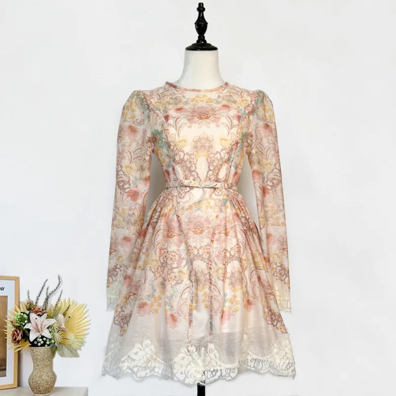 Ele encaje Patchwork estampado redondo Ne Dr lujo Faion cintura alta A-Line falda larga Sve tela de terciopelo Mujer Dr