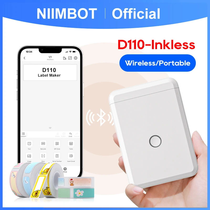 Niimbot D110 Label Printer Mini Sticker Paper Roll Transparents Wireless Bluetooth Phone Printer Label Price Tag Printing Label