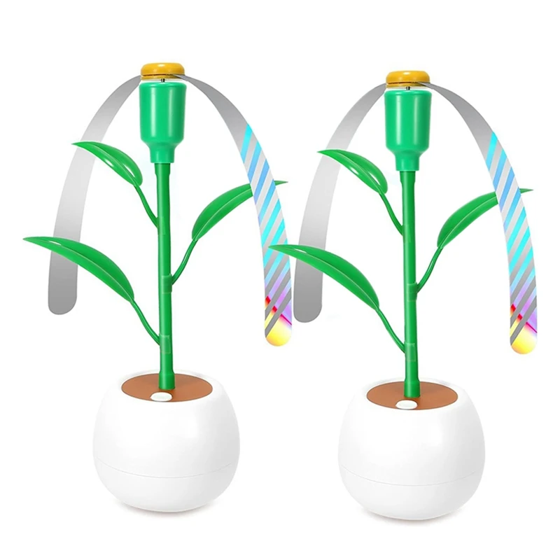 Battery-Powered Green Leaf Flower Pot Fly Repellent Fan PVC Fan Blade Fly Repellent Fan Hose Curved Fly Repellent Fan