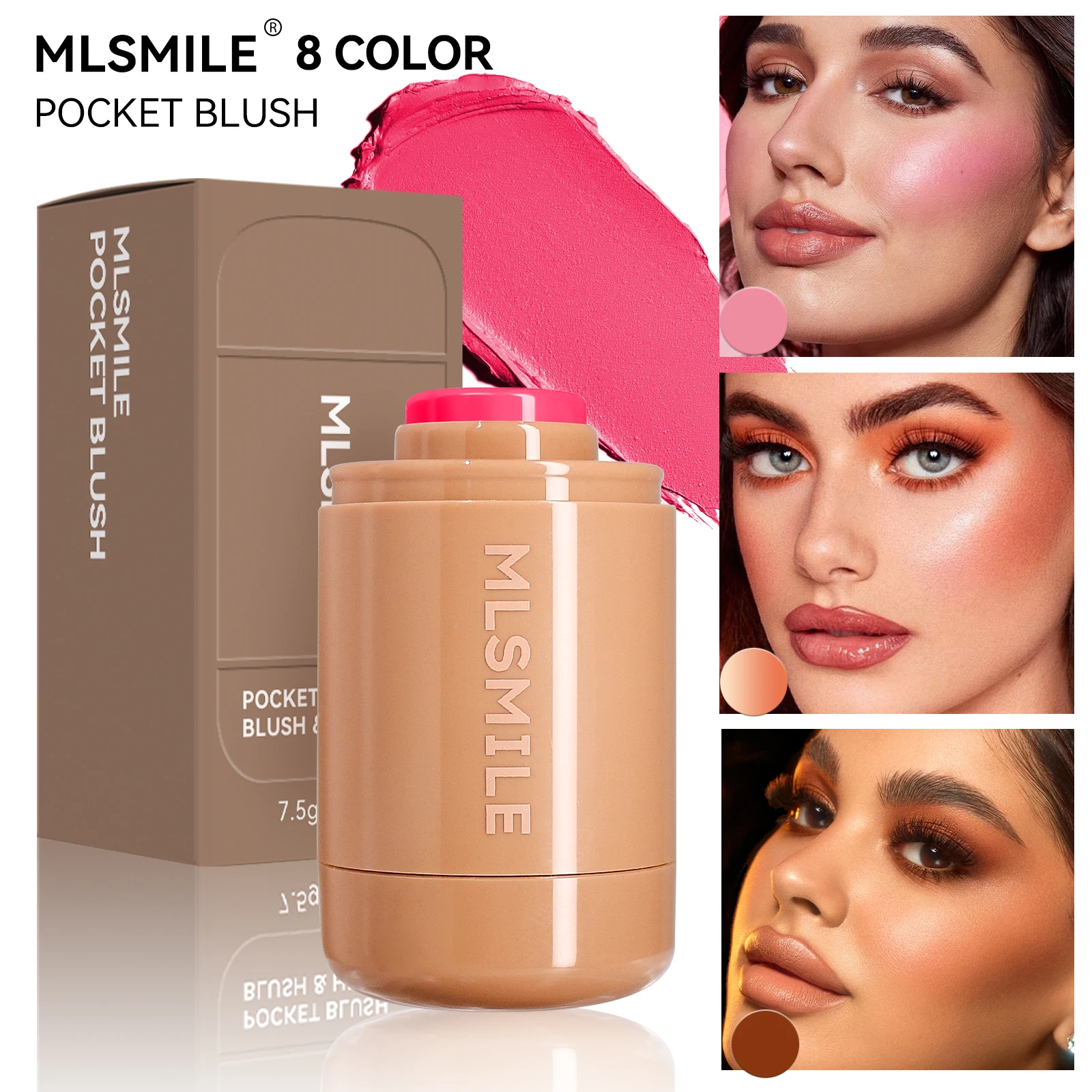 Blush Makeup, Natural-Looking Matte Waterproof&Long Lasting, Moisturizing&Lightweight Blendable Feel Blush Highlight Makeup