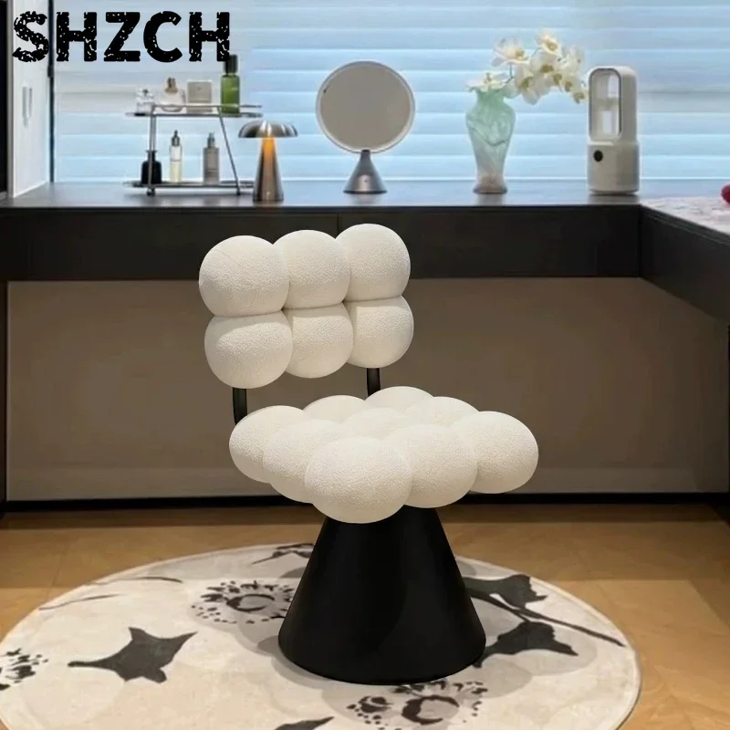 Cloud Foam Vanity Chair Swivel Makeup Stool with Backrest Bedroom Dressing Seat Rotatable Cosmetic Dressing Cloakroom Furniture
