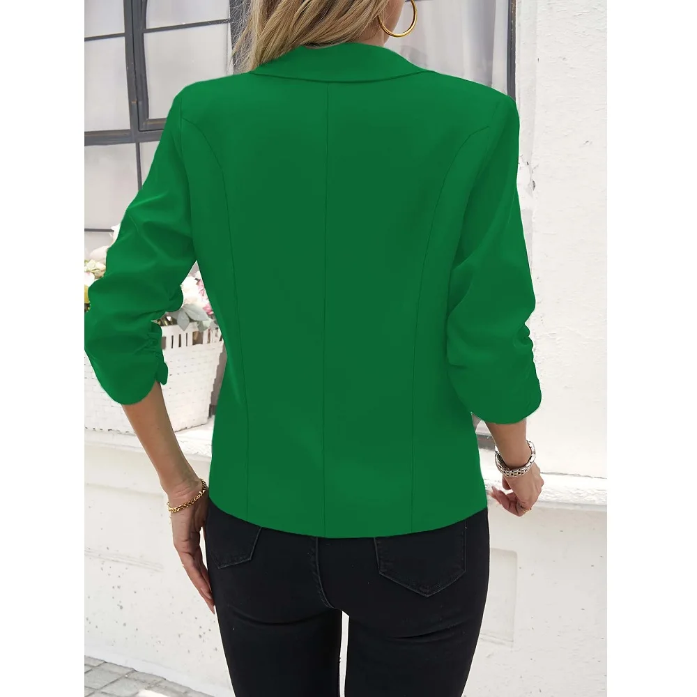 ﻿   Damska Jesienna Wiosenna Marynarka z Kieszeniami Feminino Krótki Rękaw Jednoguzikowa Odzież Wierzchnia Biurowa Elegancka Biznesowa Marynarka do Pracy