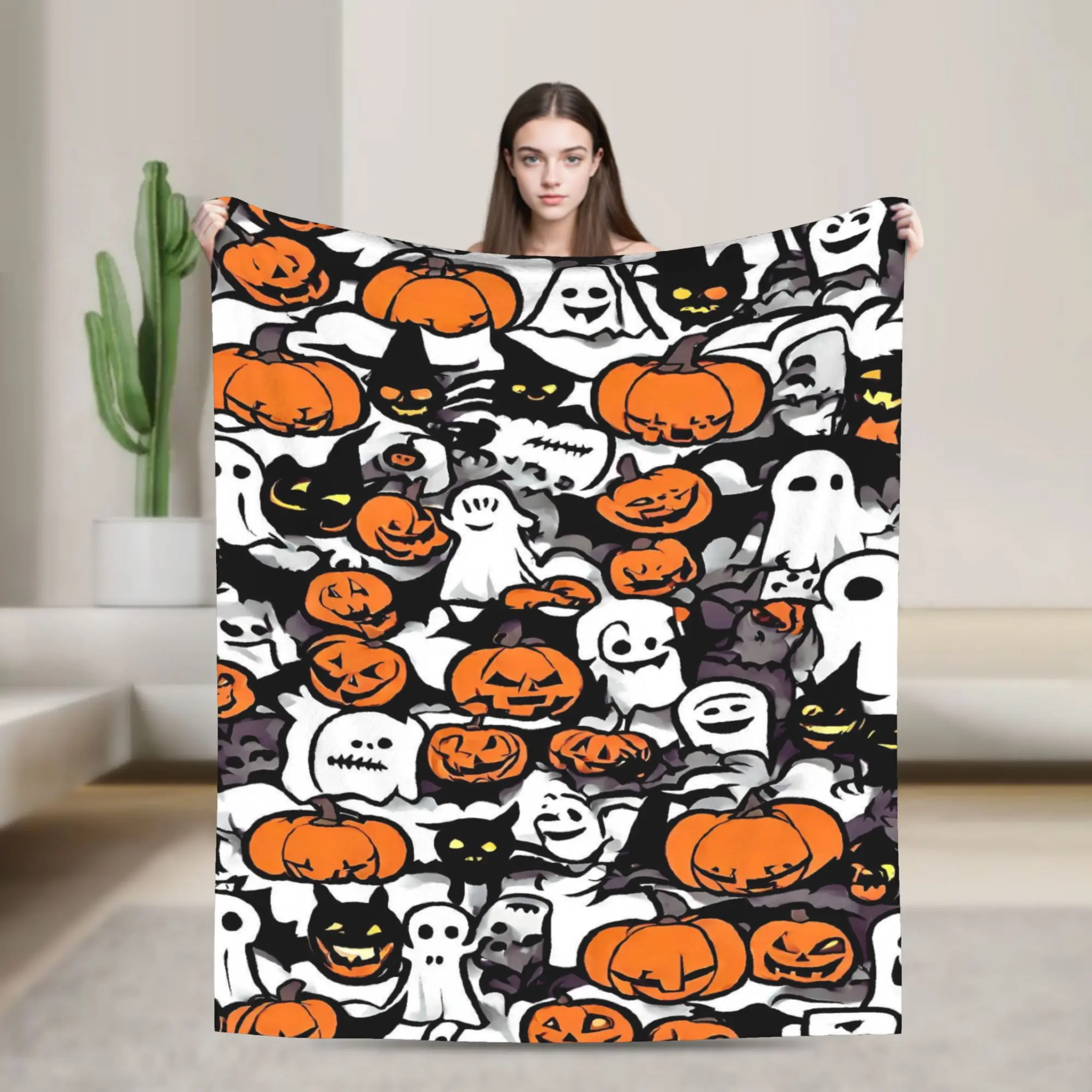 Cute Ghost Pumkin Skull Bat Blankets Quality Super Soft  Throw Blanket Winter Camping Couch Chair Novelty Bedspread