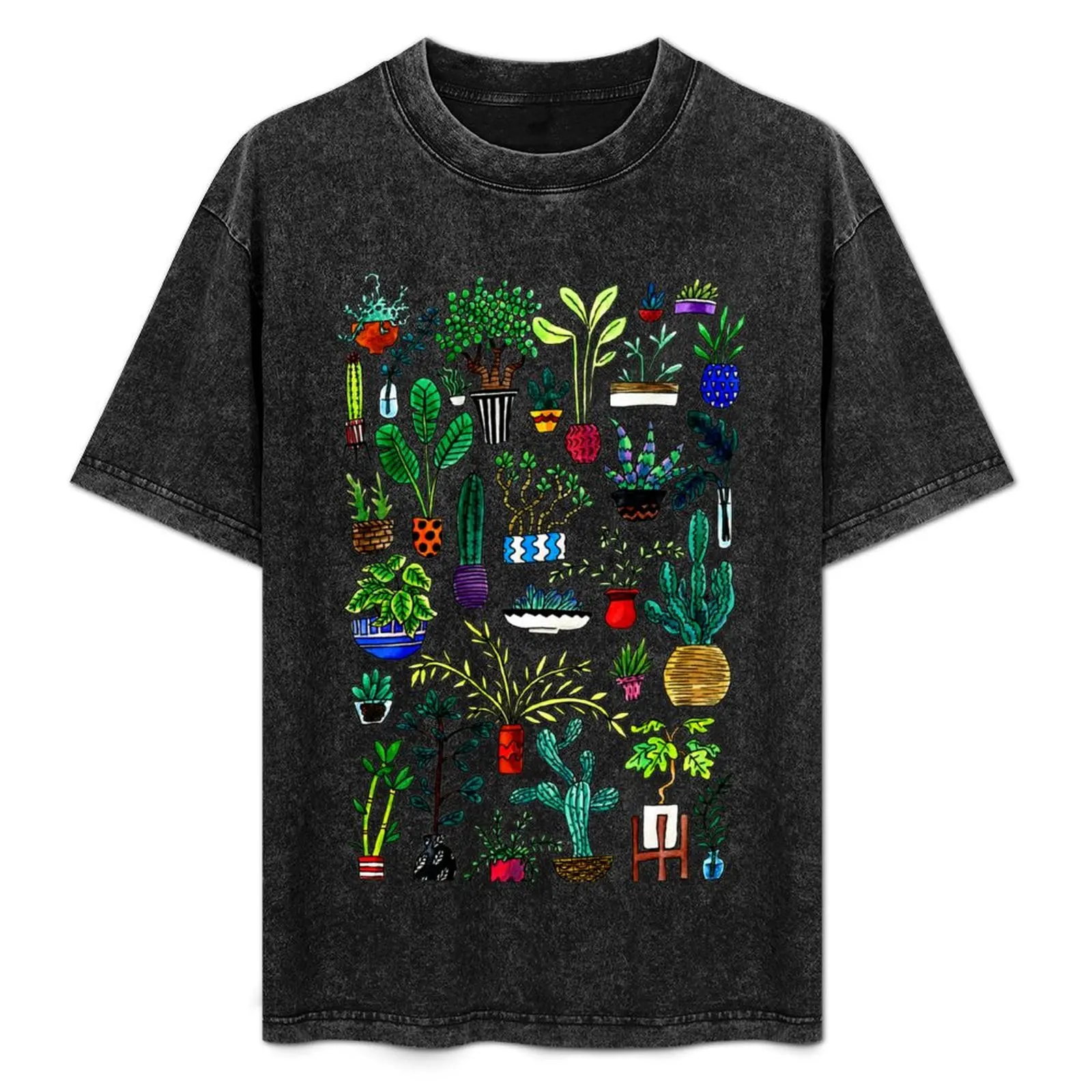 

I Want All the Plants Watercolor Painting T-Shirt Functional Casual Short Sleeve Tee