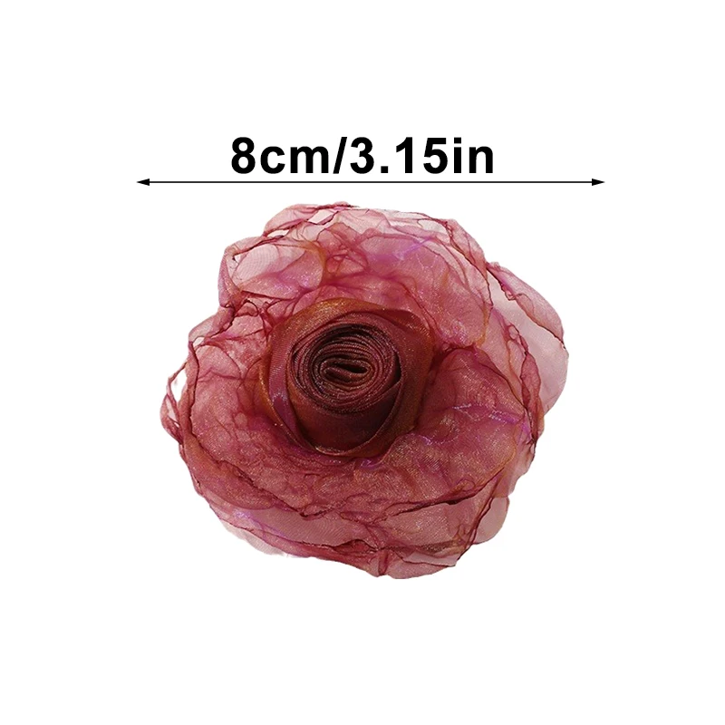 1pcs Burnt Edge Rose Flower Korean Organza Mesh Gauze Flower Headwear Shoes Clothing Brooch Jewelry Decor Diy Accessories