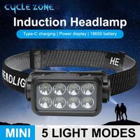 Motion Sensor LED Headlamp Type-C Rechargeable Powerful Headlight 5 Modes Head Torch Outdoor Camping Fishing Emergency Lantern
