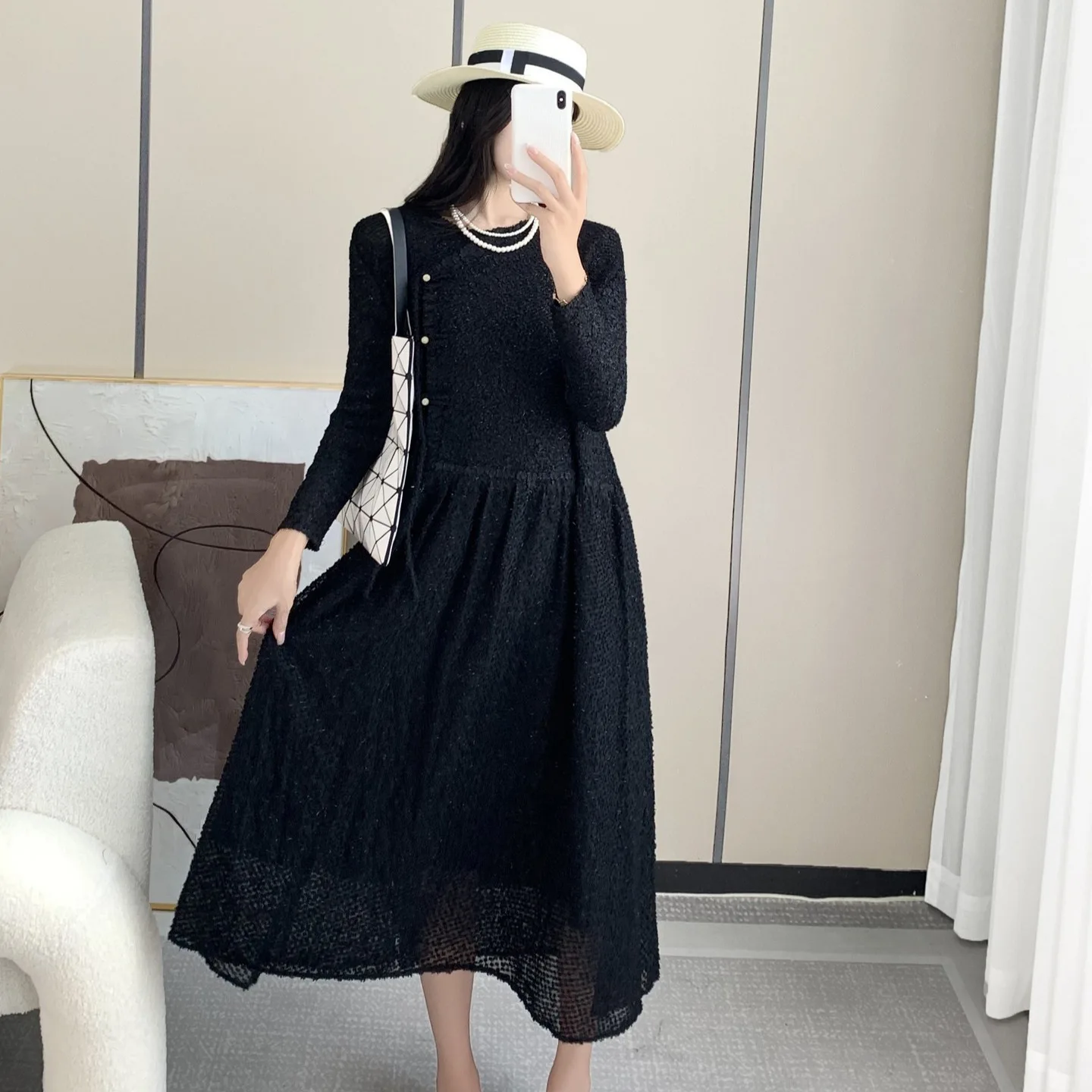 YUDX Fashion Temperament Pleated Women's Dresses Women 2024 Fall New Loose and Large Yards Slim Swing Long Skirt