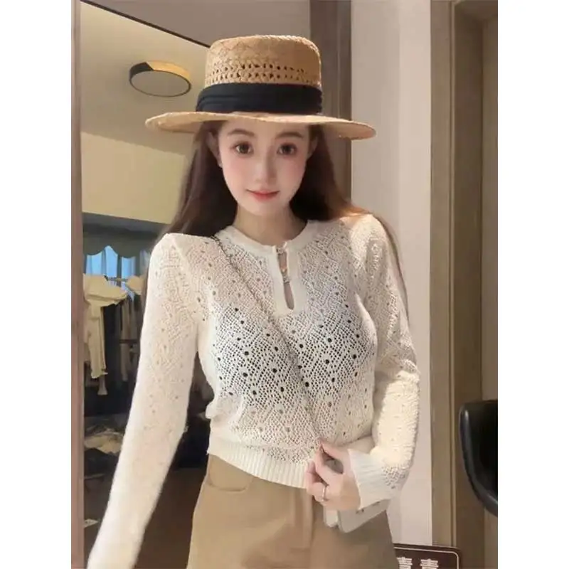 

Женская одежда, весенне-осенняя модная повседневная однотонная пуговица с круглым вырезом, женский тренд, модная вязаная одежда с длинными рукавами