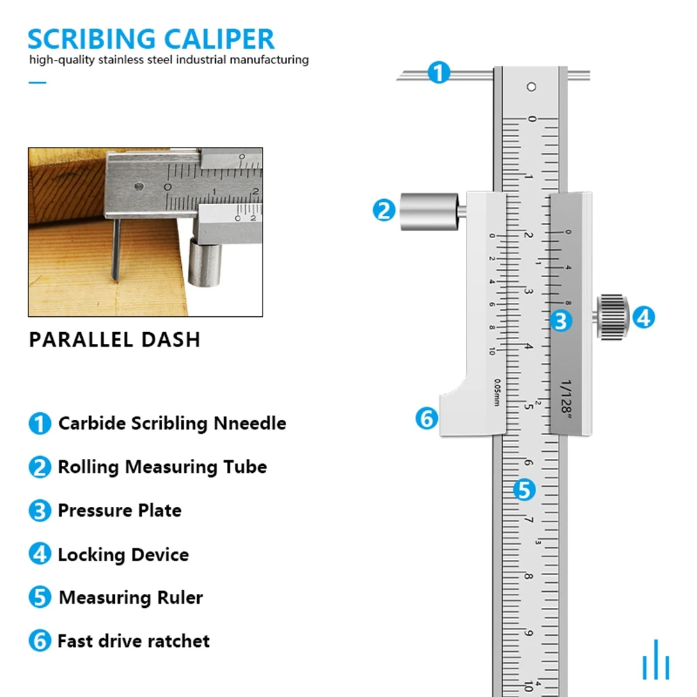 Caliper Marking Vernier Caliper 0-200mm 0.05mm Stainless Steel Parallel Marking Vernier Marking Gauge Measuring Tool