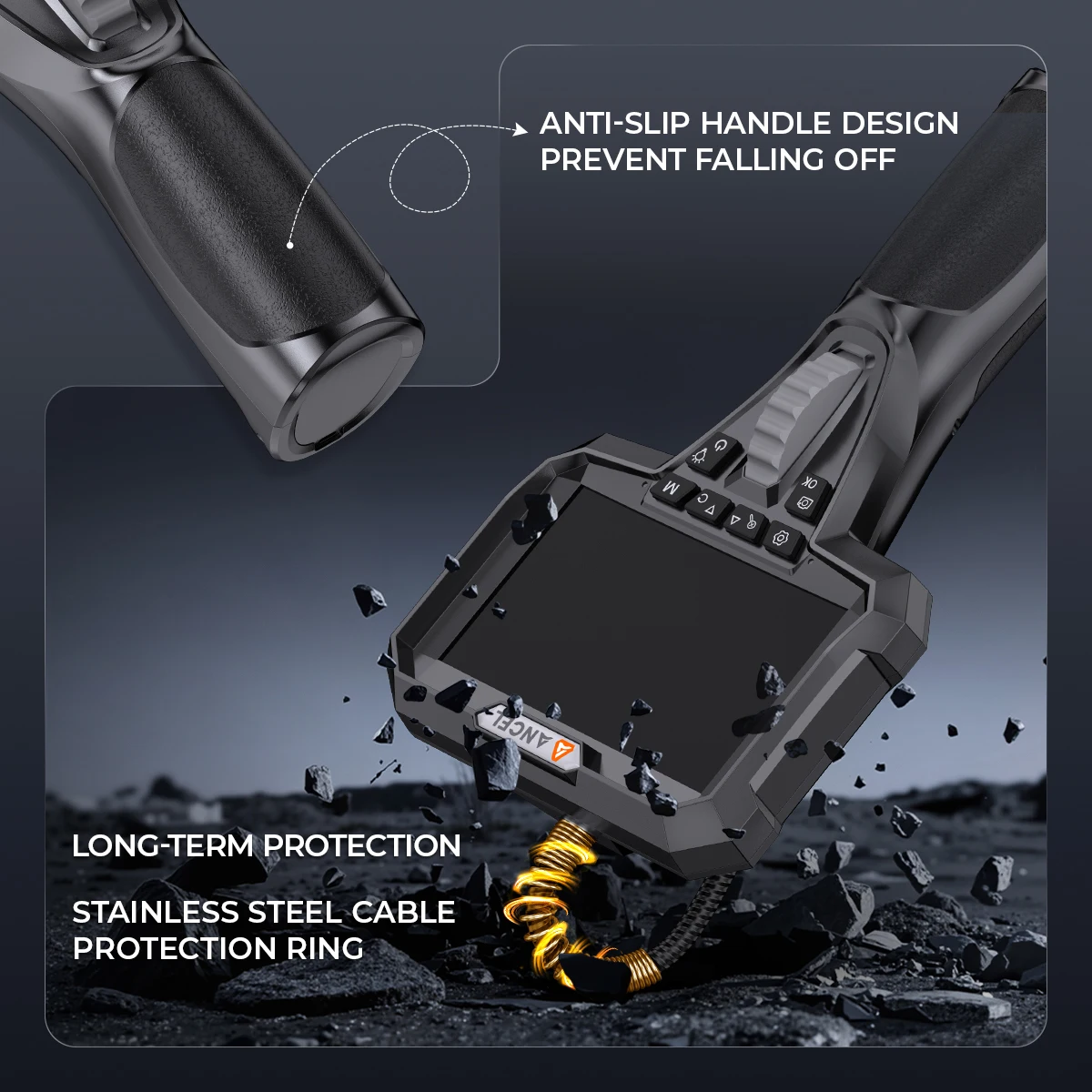 ANCEL AN302 اتجاهين توضيح Borescope عدسة مزدوجة المنظار التفتيش كاميرا التفتيش الصناعي 6.5 مللي متر 4.3 بوصة IPS الشاشة