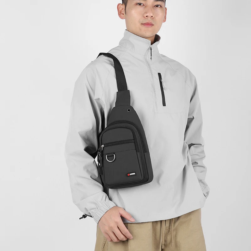 

2025 NewMen'sChestBagNylonCrossbodySlingBag Multifunctional Sports Shoulder Bag Phone Pouch Waterproof Men Fashion Handbag Black