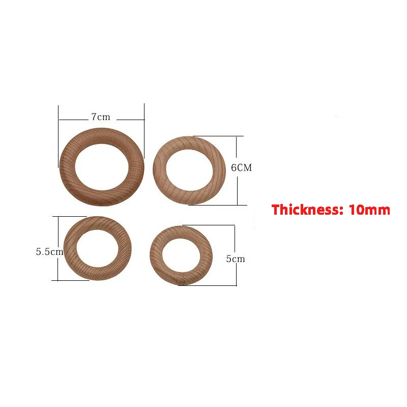 Mordedor de madera de haya de 50/55/60/70mm para dentición de bebé, juguetes artesanales de madera para sonajeros, mordedor móvil para cuna, 10 Uds.