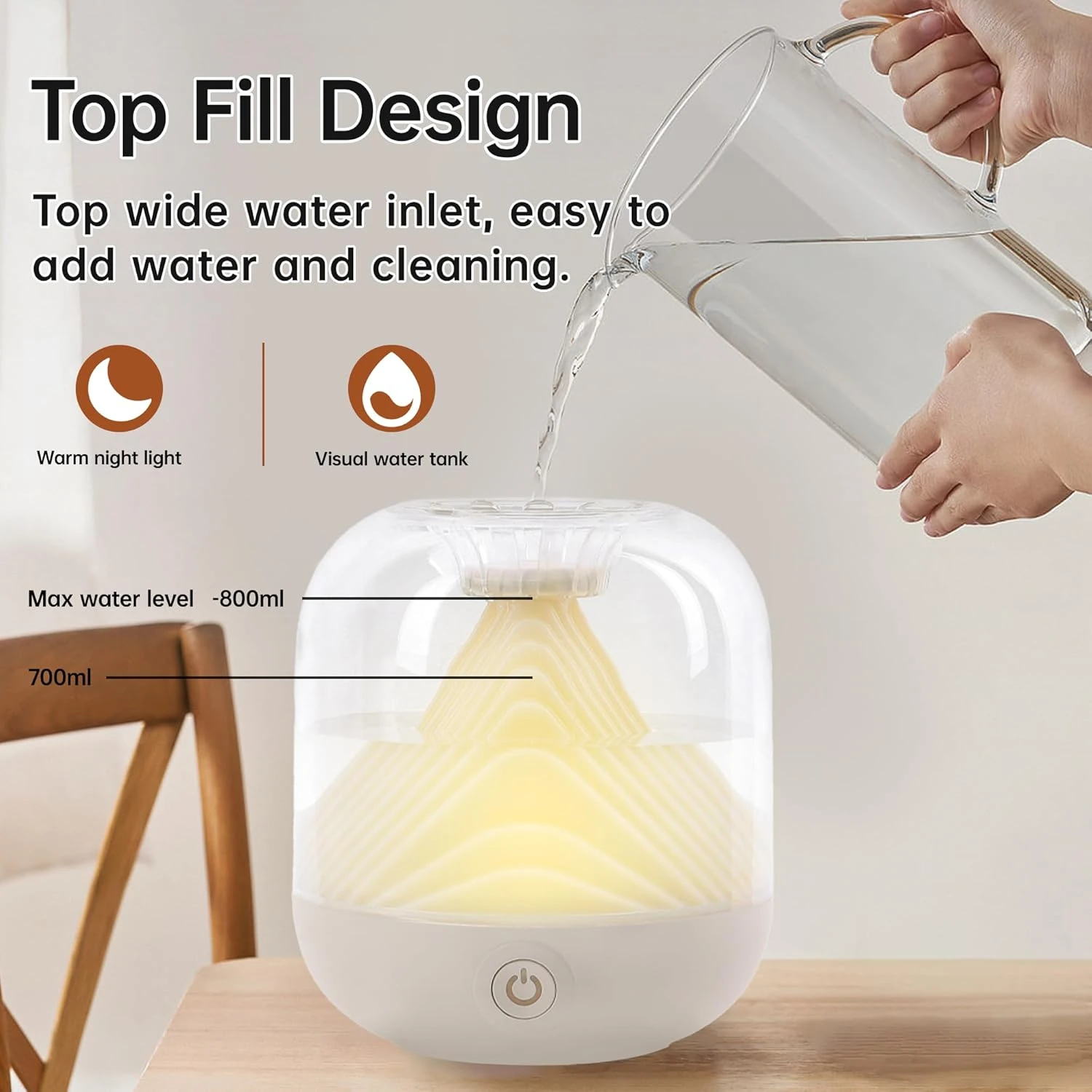 مرطب صغير بتصميم مناظر طبيعية لغرفة النوم الصغيرة - فوهة USB نانو الانحلال للنباتات والمكتب والسيارة وغرفة الأطفال مع N